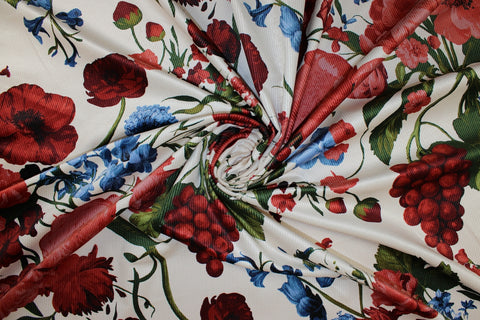 Bold floral/grape print stretch corduroy