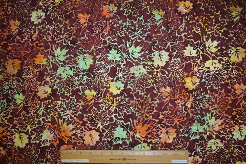 1 1/2 yards of Leafy Batik Print Japanese Cotton Shirting - Warm Tones