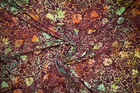 1 1/2 yards of Leafy Batik Print Japanese Cotton Shirting - Warm Tones
