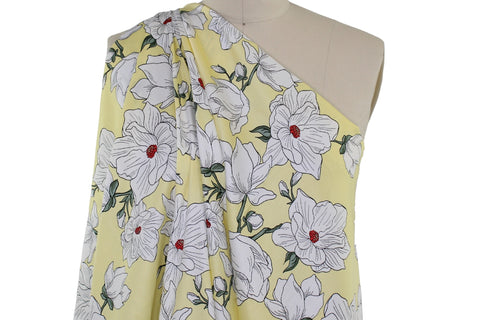 Dogwood Days Floral Cotton Sateen Shirting - White/Red/Green on Yellow