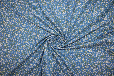 Delicate Daisies Cotton Shirting - Blues/Greens/White