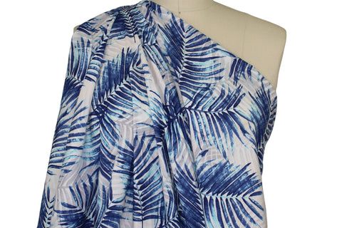 Palm Fronds Wide Cotton Shirting - Blues