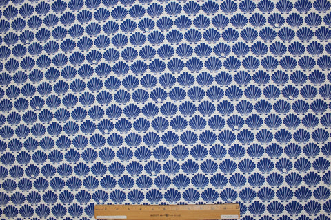 Scallop Print Stretch Cotton Lawn - Blue on White