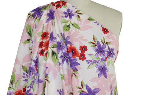 Floral Stretch Cotton Shirting - Pinks/Purples/Reds/Greens