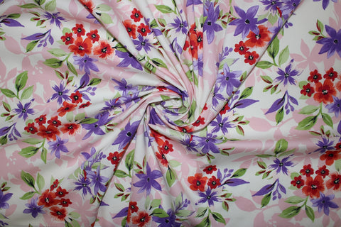 Floral Stretch Cotton Shirting - Pinks/Purples/Reds/Greens