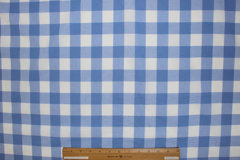 Blue and white cotton gingham fabric