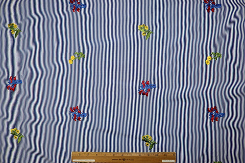 Embroidered, Striped Cotton Shirting - Blue/White/Green/Red/Yellow