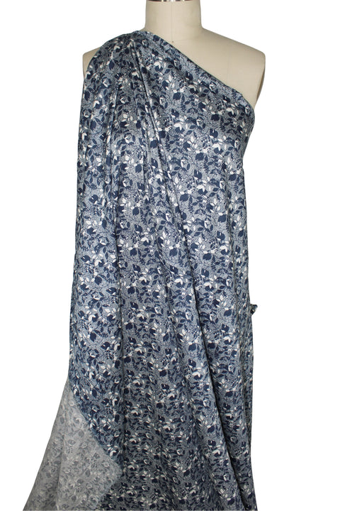 Navy and White floral print soft cotton shirt weight