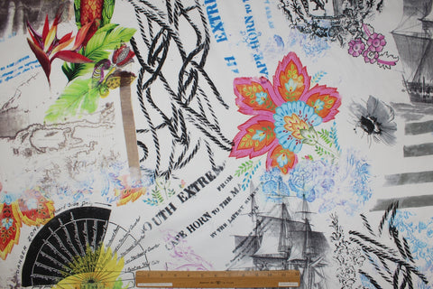 Nautical/tropical print cotton shirt weight