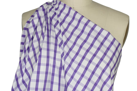 Windowpane Checked Italian Cotton Shirting - Purple/White