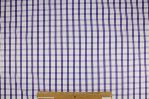 Windowpane Checked Italian Cotton Shirting - Purple/White