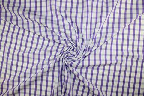Windowpane Checked Italian Cotton Shirting - Purple/White