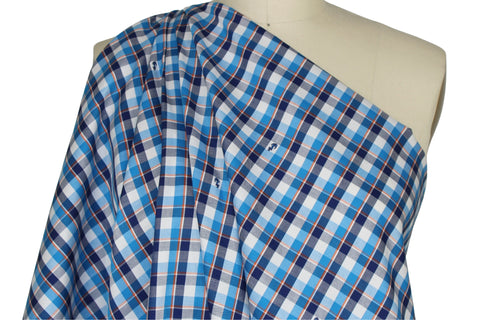 Anchor embroidered plaid cotton shirting