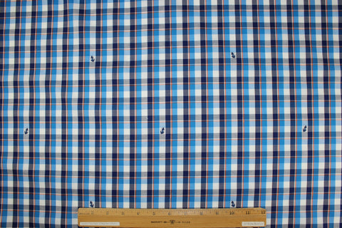 Anchor embroidered plaid cotton shirting