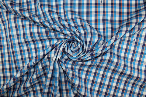 Anchor embroidered plaid cotton shirting