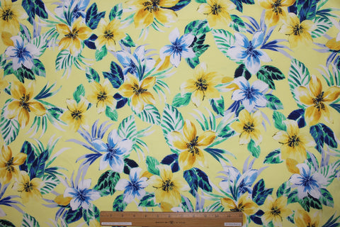 1 1/2+ yards of Sunny Day Floral Stretch Cotton - Blues/Greens on Yellow