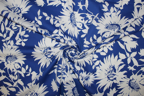 3 yards of Flower Power Stretch Cotton - Blue/White