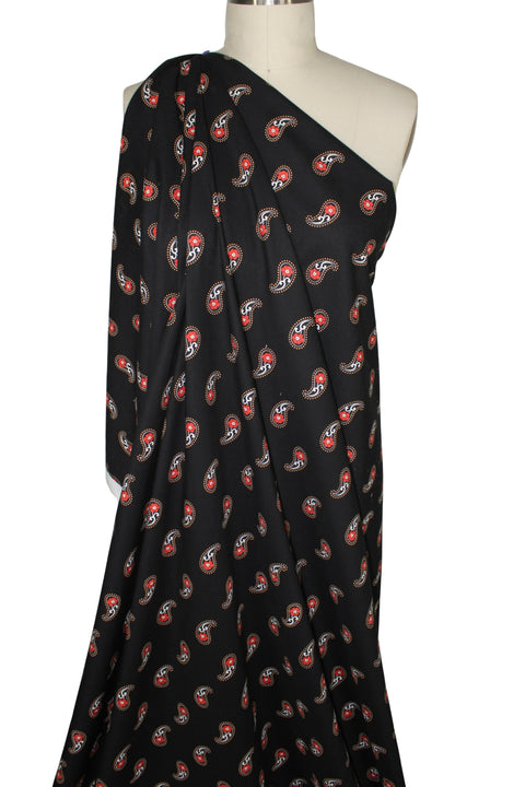 Red Paisley on black background cotton 
