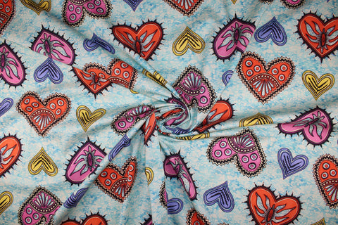 Heart print stretch cotton fabric