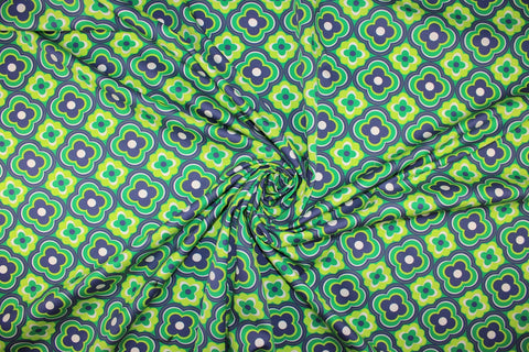 Mod Medallions Stretch Cotton - Greens/Navy