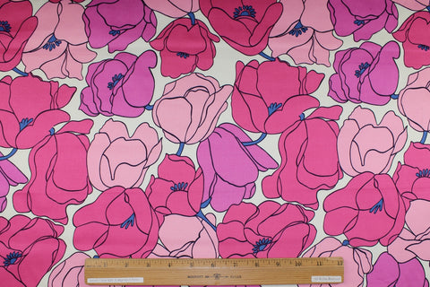 Pink floral stretch cotton sateen