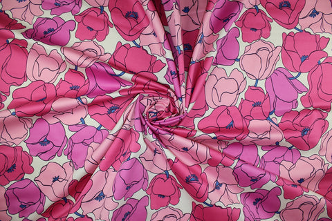 Pink floral stretch cotton sateen