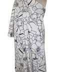 Black and white pen and ink style floral cotton sateen