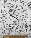 Black and white pen and ink style floral cotton sateen