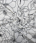 Black and white pen and ink style floral cotton sateen