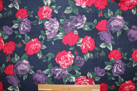 2 1/4 yards of Italian Wool Jacquard Floral Coating - Reds/Purples/Greens on Blue