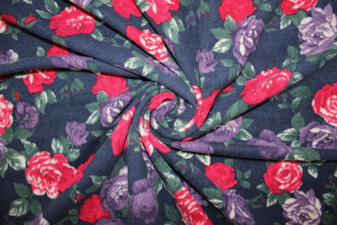2 1/4 yards of Italian Wool Jacquard Floral Coating - Reds/Purples/Greens on Blue