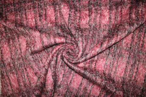 Curlycue Mohair Plaid Coating - Reds/Pinks