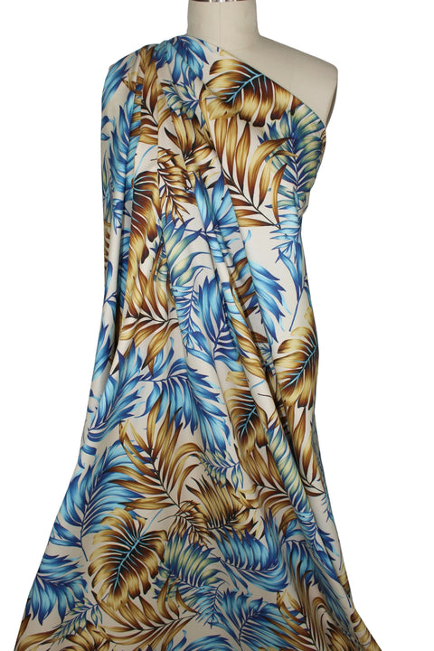 Tropical print stretch cotton twill