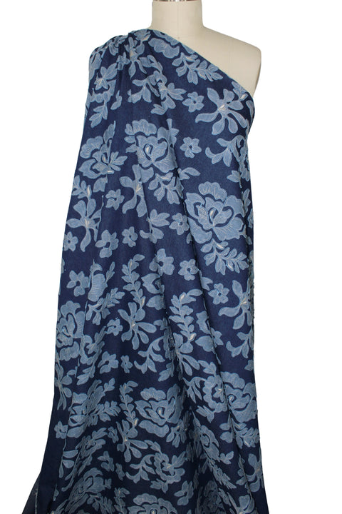 Heavily appliquéd denim