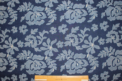 Heavily appliquéd denim