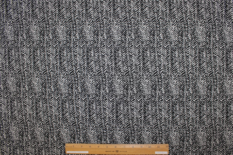 Herringbone Print Wool Ponte - Black/Ivory