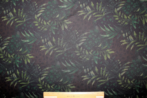 2 yards of Stretchy Forest Night Denim - Greens on Black-Brown - AS IS
