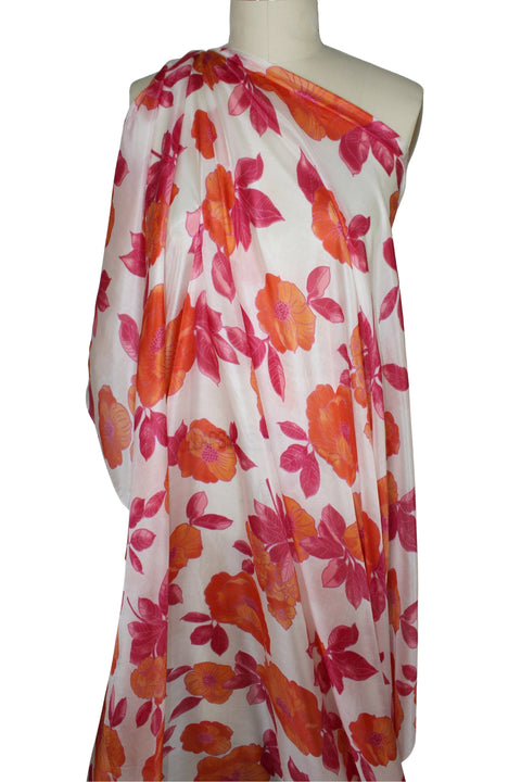 Poppy print silk habotai