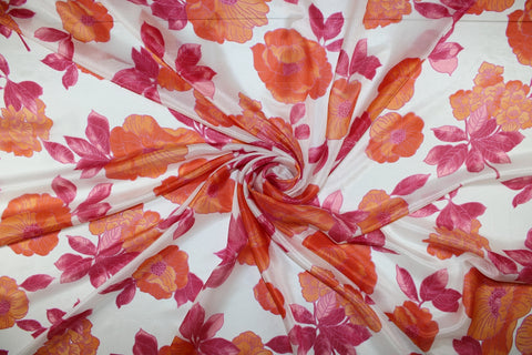 Poppy print silk habotai