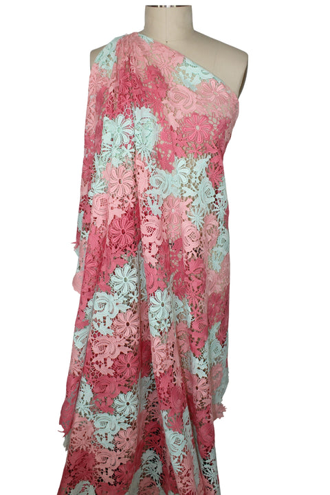 Italian Floral Guipure Lace - Pink/Coral/Soft Green