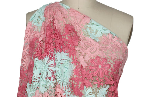 Italian Floral Guipure Lace - Pink/Coral/Soft Green