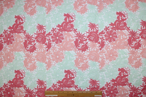 Italian Floral Guipure Lace - Pink/Coral/Soft Green