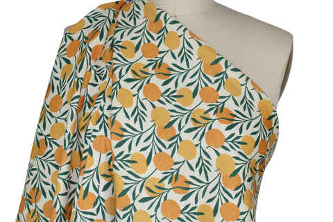 Stretch linen blend broadcloth in a citrus print