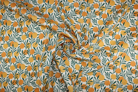 Stretch linen blend broadcloth in a citrus print
