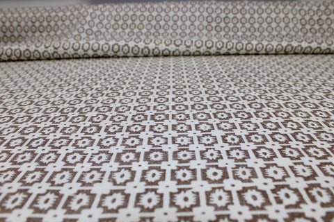 Small Print Linen-Blend - Taupe on White