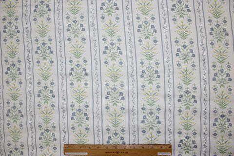 Sweet Floral Linen Print - Green/Blue/Yellow on Off White