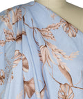 Leaf print linen in browns on blue