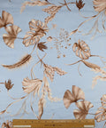 Leaf print linen in browns on blue