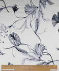 Leaf print linen in grays on white