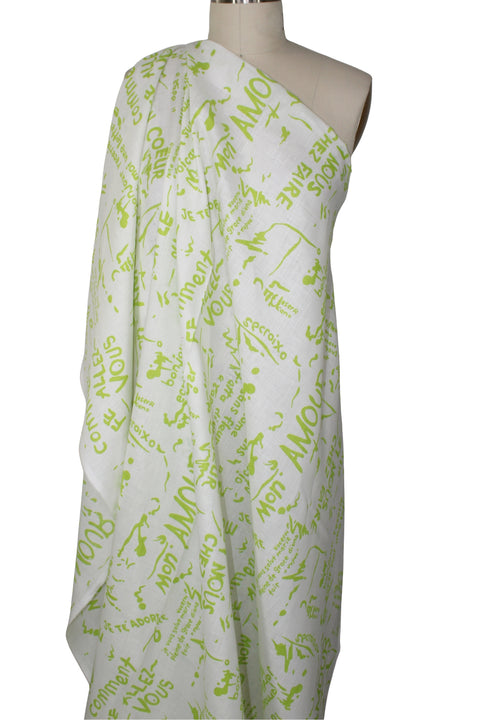 Parlez-vous Français? Mid-weight Linen - Lime on White